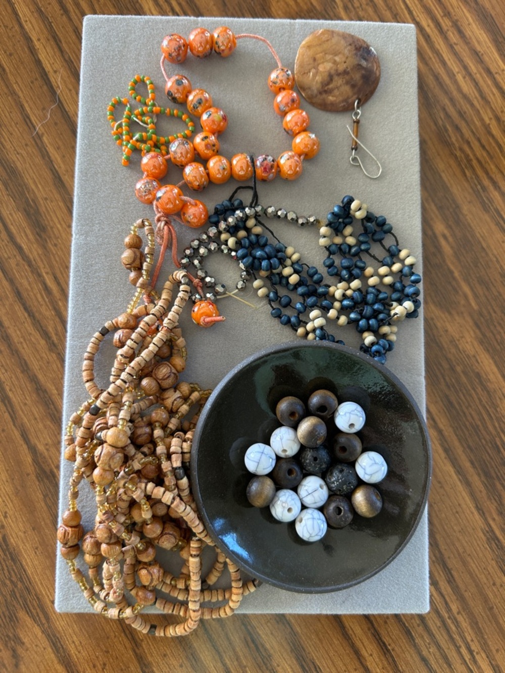 Mixed Beaded  Lot - Orange, Navy, Natural Tones. Jewelry making